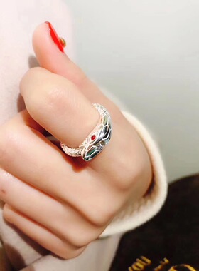 泰国佛饰品 阿赞力矿 纯银蛇戒指 咬尾蛇戒 精美戒指