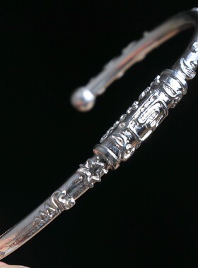 泰国佛饰品 龙婆boom 纯银手镯