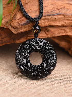 黑曜石双貔貅平安扣吊坠男女情侣