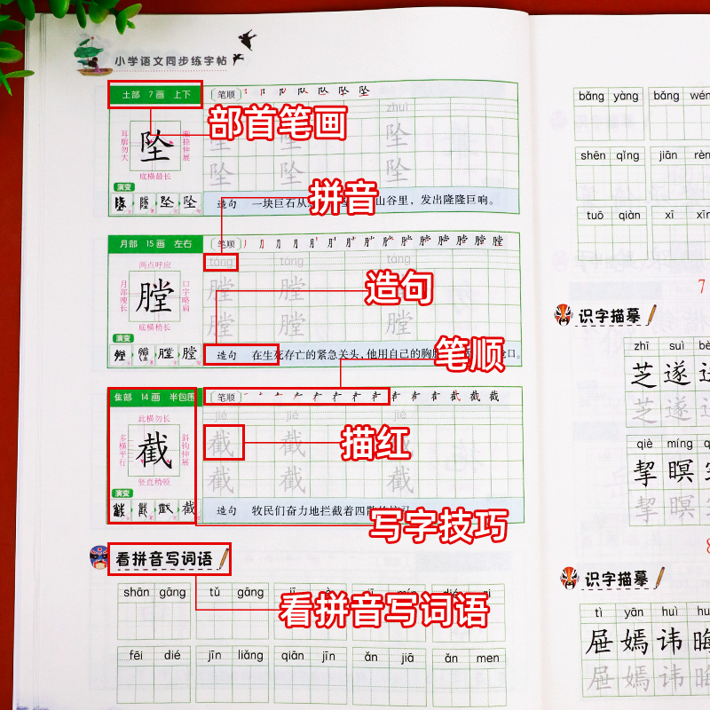 五年級下冊字帖練字同步人教版語文練字帖小學生專用5年級拼音筆畫筆順偏旁部首臨摹鋼筆田字格控筆訓練生字練習本抄寫本每日一練_千書萬卷圖書專營店_書籍_雜志_報紙