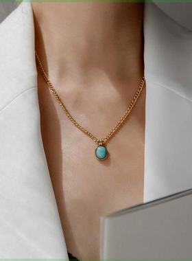 天河石吊坠白百何同款项链薄荷绿轻奢高级感毛衣链不掉色钛钢配饰