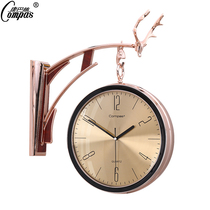 Conpasse double-sided clock Living room Modern mute hanging bell decorated with hanging clock light extravagant personality hanging wall quartz clock