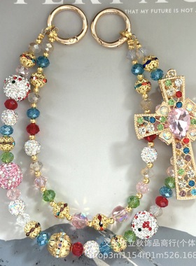 49新跨境重工手机链重工高级感十字架TK直播热卖富婆链欧美迷你链