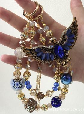 49欧美爆款复古合金老鹰手机链串珠重工双层富婆链时尚爆款包包链