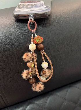 49ins挂绳串珠短款爱心豹纹方块钥匙扣包包链条挂件手机通用挂链