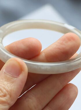 保真天然和田玉手镯55.5圈口证号1141061藕粉色烟灰色 青海料圆条