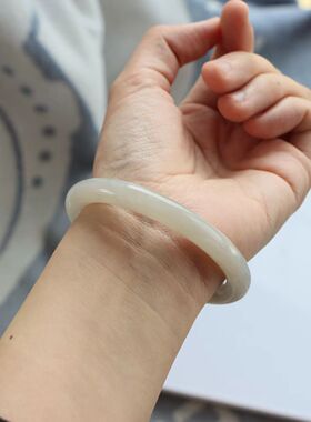 保真天然和田玉手镯56圈口证书1141096藕粉色烟灰色 青海料圆条