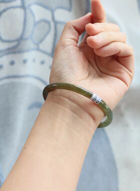 保真天然和田玉手镯60圈口证1282163且末蓝青糖色 新疆且末料圆条