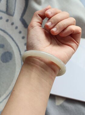 保真天然和田玉手镯57圈口证1141109藕粉色烟灰色 青海料圆条