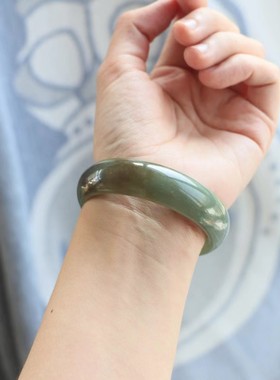 保真天然和田玉手镯55圈口证书9260782且末蓝青糖色 新疆料和田玉