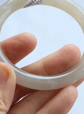 保真天然和田玉手镯57圈口证号1141077藕粉色烟灰色 青海料圆条