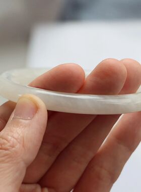 保真天然和田玉手镯59圈口证书1141120藕粉色烟灰色 青海料圆条