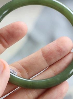 保真天然和田玉手镯64圈口证书5292934和田玉青绿色 青海黄口料