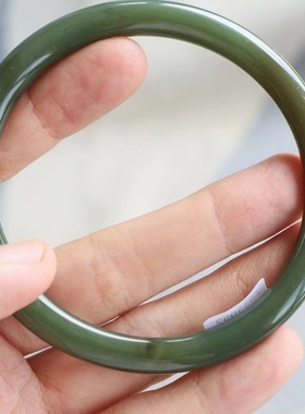 保真天然和田玉手镯64圈口证书5293031和田玉青绿色 青海黄口料糖