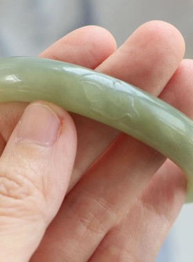 保真天然和田玉手镯55圈口证书11120536玉镯坠套装 青海料晴水色