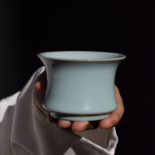 汝瓷茶杯主人杯单杯纯手工开片竹节杯郭留江汝窑汝州泡茶专用茶具 - 图0