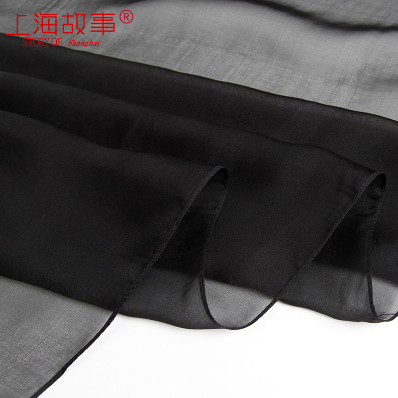 上海故事长条桑蚕丝黑色纱巾长丝巾 轻罗服饰配件围巾/丝巾/披肩
