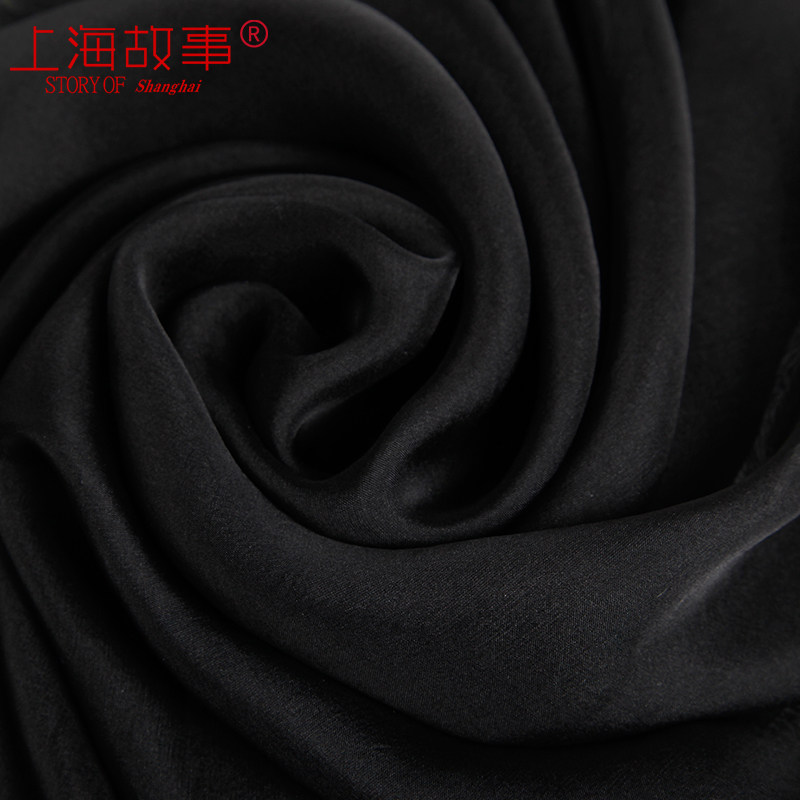 上海故事长条桑蚕丝黑色纱巾长丝巾 轻罗服饰配件围巾/丝巾/披肩