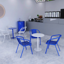 Net Red Blue White Table And Chairs Milk Tea Shop Catering Barbecue Shop Cafe Bar Industrial Wind Commercial Bar Table Small Round Table