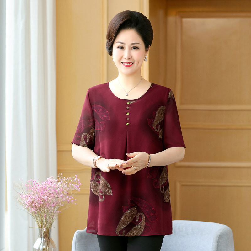 夏季中老年加大码短袖胖妈妈斤t恤 艾莉姿格中老年女装