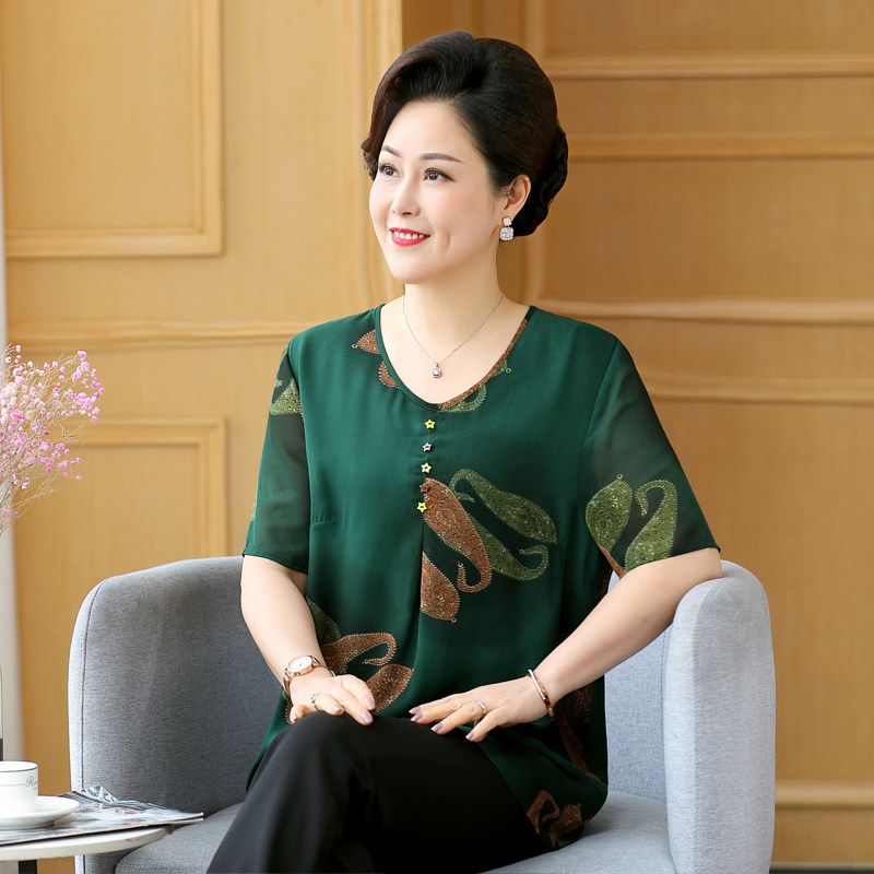 夏季中老年加大码短袖胖妈妈斤t恤 艾莉姿格中老年女装