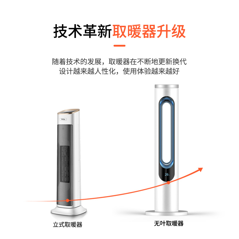tcl小麦专卖店TCL无叶取暖器电暖风机家用电暖气立式速热风机浴室节能省电小型3
