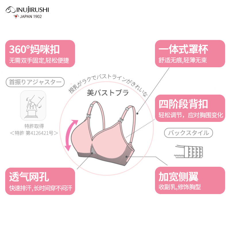 犬印孕妇裸感瑜伽运动哺乳内衣舒适产后喂奶专用春秋收副乳文胸罩-图0