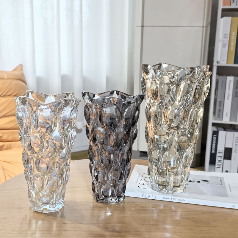 花瓶摆件客厅插花玻璃透明水晶网红轻奢高级感水养玫瑰鲜花餐桌大 - 图0