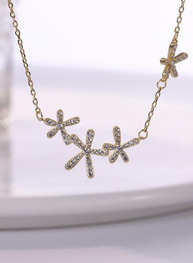 s999纯银樱花项链女森系闪钻花朵