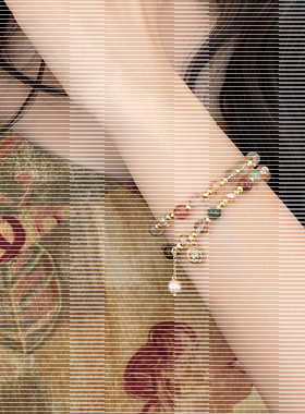 双层茶晶串珠手链女2023年新款