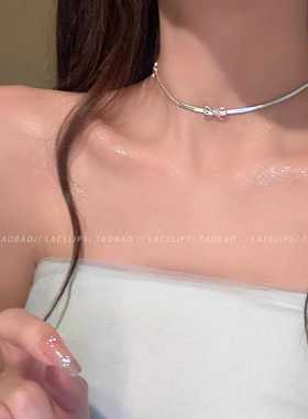 飘带银色蝴蝶结项链夏天高级感