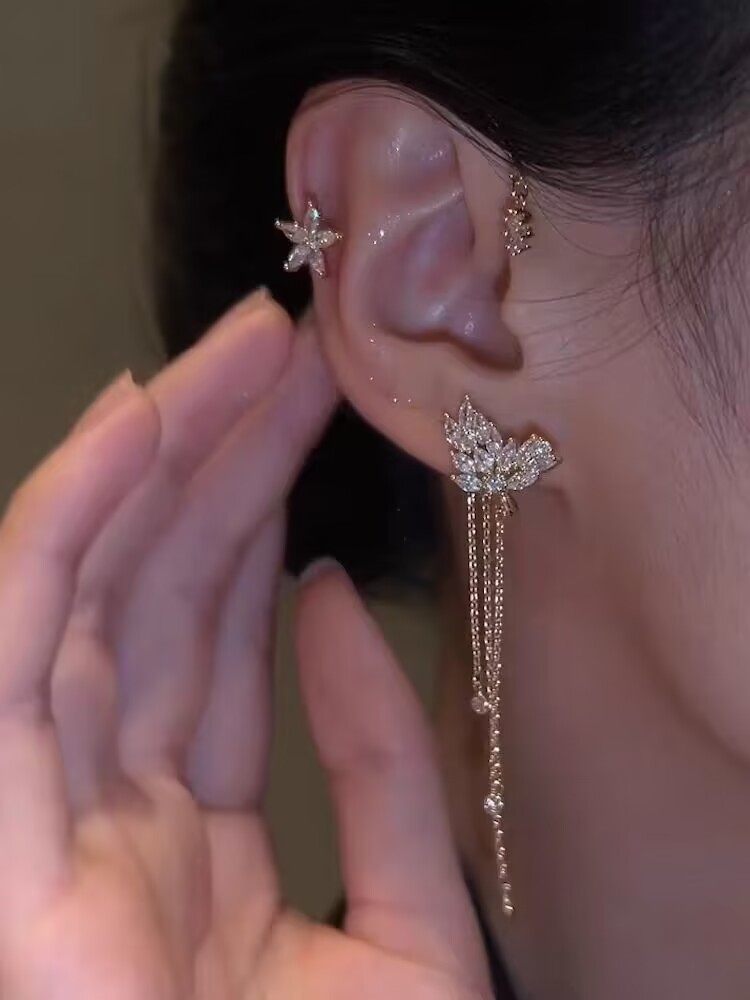 花之绽放流苏耳挂无耳洞耳饰小众设计高级感2024年新款潮甜美耳夹,淘宝优惠券,粉丝福利购,淘宝优惠卷