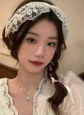 法式白色蕾丝发带女夏发箍一体