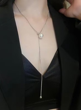 可抽拉珍珠长款项链轻奢小众2023