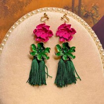 New Chinese Bridal Wedding Flower earrings country Wind styling Exaggerated Personality Earrings Bohemian Ear Clip Woman