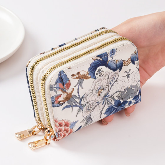 Floral print women’s anti-degaussing multi-card slot card holder
