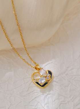 吊坠爱心时来运转可旋转配件韩系旋转爱心蝴蝶项链百搭时尚锁骨链