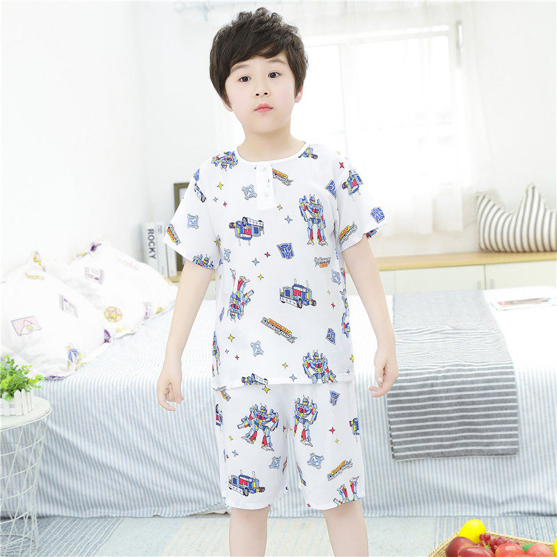 夏季男童棉绸纯棉秋短袖空调睡衣 欧比熊家居服套装