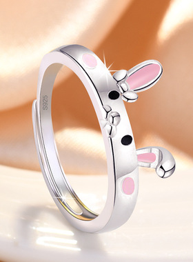 儿童玫瑰金可爱兔子开口戒指