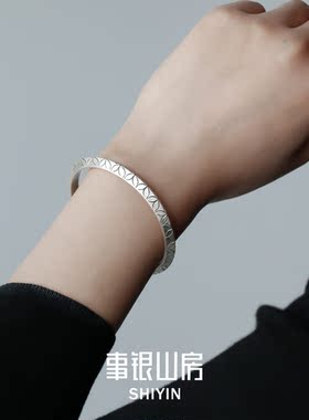 铜钱纹 纯银手镯三角形手环999足银实心手工复古文艺原创定做开口