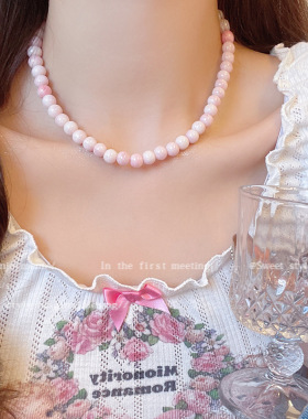 彩色多巴胺串珠项链女甜美简约百搭颈链韩系小众设计感高级锁骨链