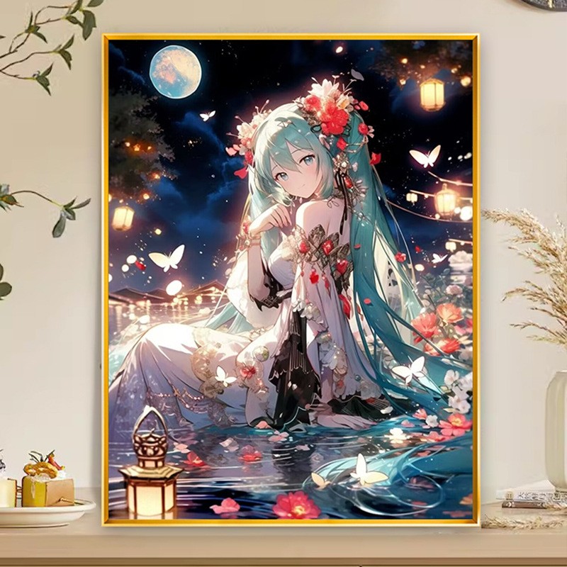 初音未来钻石画满钻新款手工钻石绣卡通动漫女孩甜美少女创意礼物