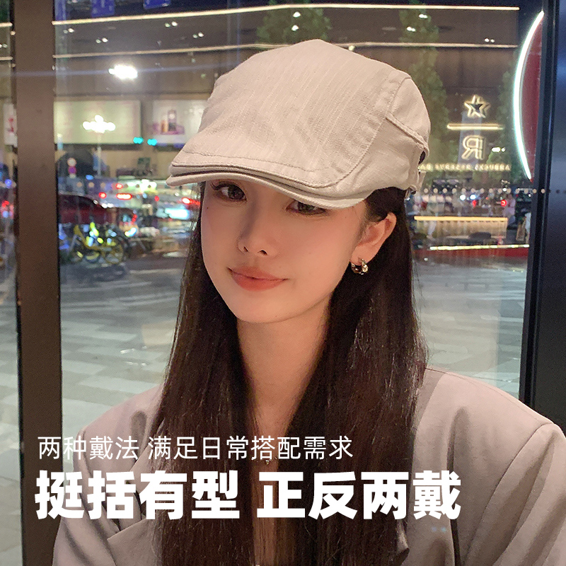 英伦复古前进帽女大头围春季新款百搭画家帽正反两戴鸭舌报童帽潮 - 图2