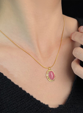 随视觉天然石红木纹项链锁骨链