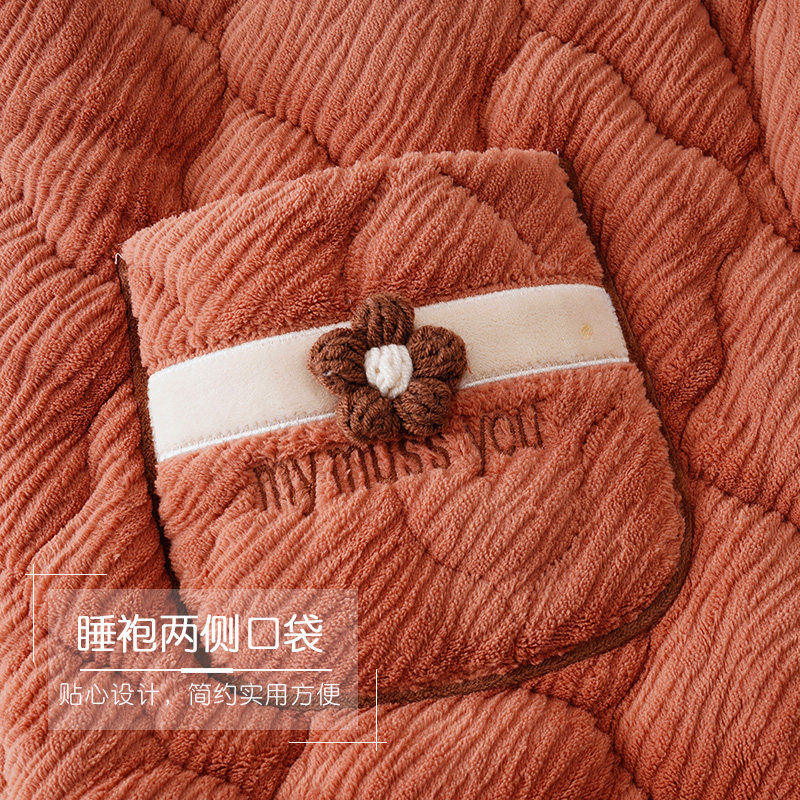 猫人冬款睡袍女珊瑚绒三层夹棉袄加厚加绒长款浴袍睡衣法兰绒,淘宝优惠券,粉丝福利购,淘宝优惠卷