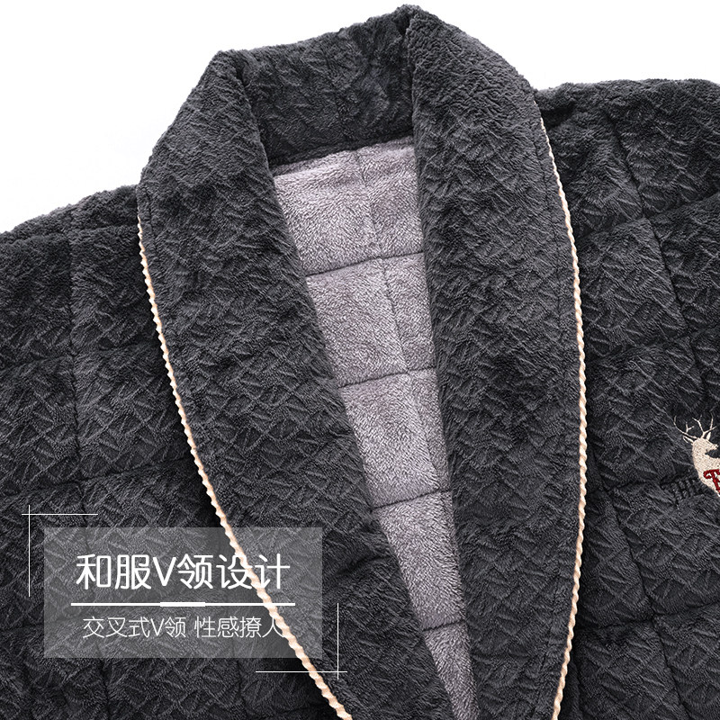 猫人睡袍男冬季三层加厚长款珊瑚绒夹棉浴袍加绒睡衣秋冬男款,淘宝优惠券,粉丝福利购,淘宝优惠卷