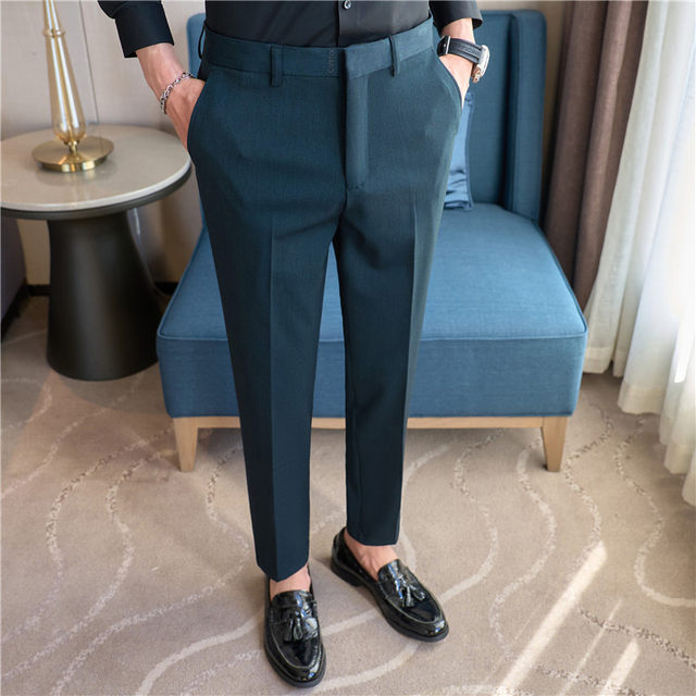 2024 black casual trousers for men, elastic elastic waist, embroidered slim trousers, casual trousers, versatile suit trousers