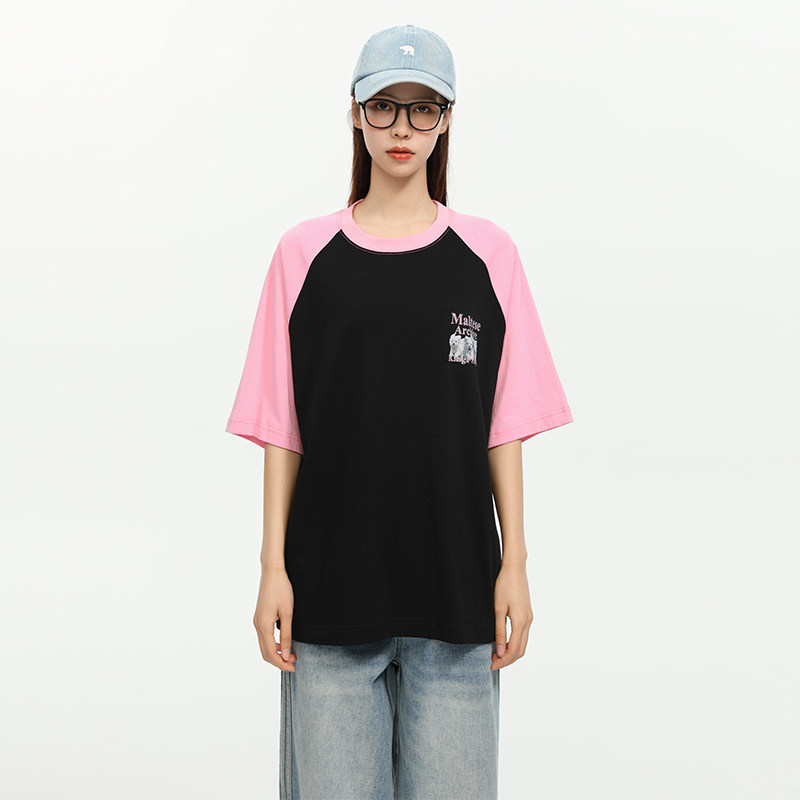 King Prince美式撞色短袖男女情侣T恤插肩袖宽松纯棉休闲上衣,淘宝优惠券,粉丝福利购,淘宝优惠卷