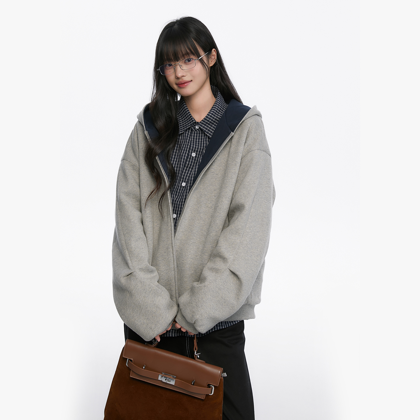 King Prince美式重磅廓形撞色拉链开衫卫衣情侣连帽外套秋冬上衣 - 图3