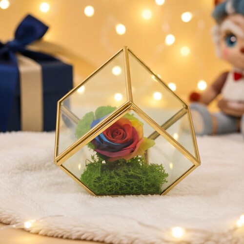 网红ins风金边玻璃罩花房永生花盒diy对戒盒求婚戒指盒首饰收纳盒 - 图1